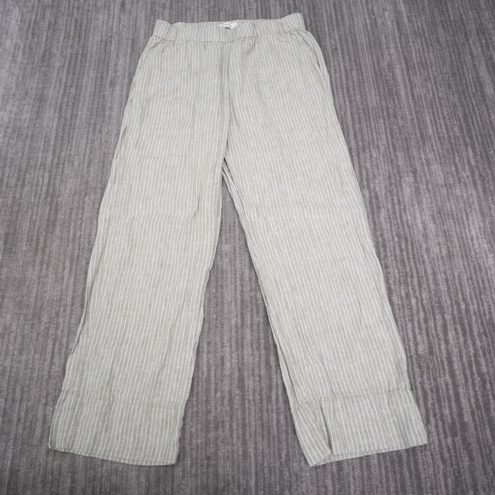 Everlane Linen Pants Womens Large Green White Striped Excellent Pull On Straight
